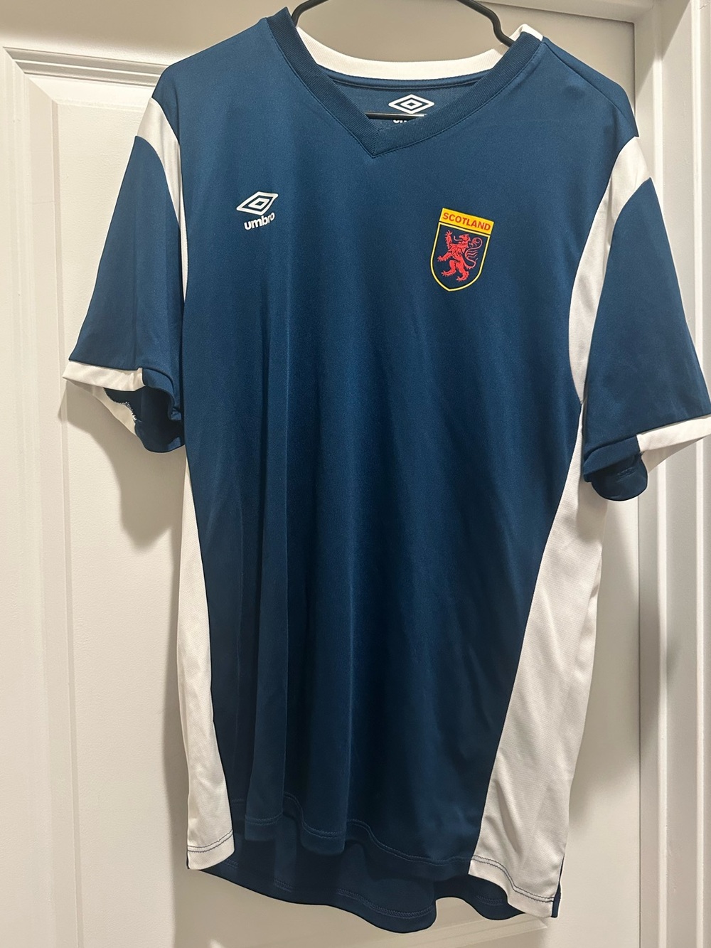 Umbro Navy and White Scotland Football Jersey